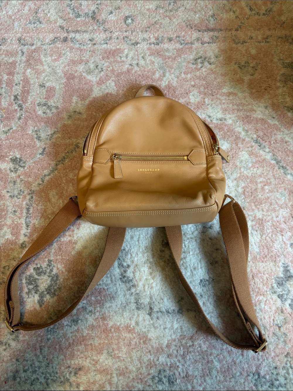 Longchamp Small Tan Leather Backpack